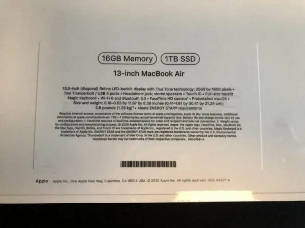 MacBook Air 2020 Pallet – 10 Brand New Units (Core i5, 1TB SSD, 16GB RAM)